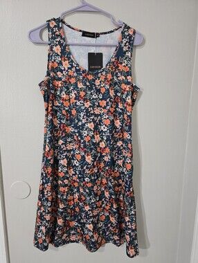 Navy Floral Sleeveless A-Line Dress